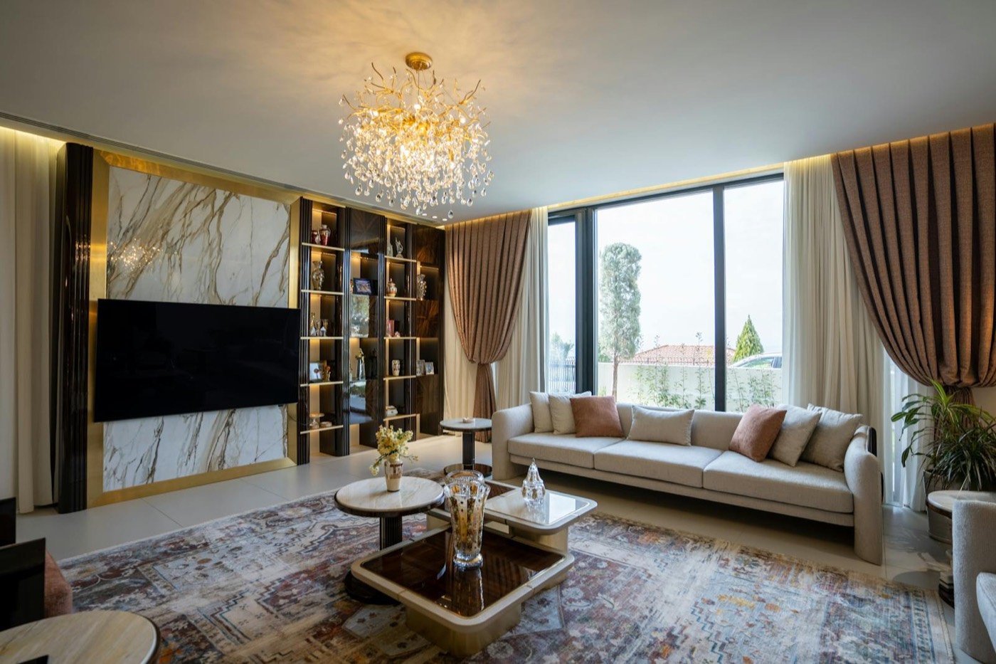 Luxury living room interior with refined furniture